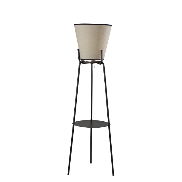 Adesso Zeek 1-Shelf Floor Lamp, 63inH, Cream Shade/Black Base