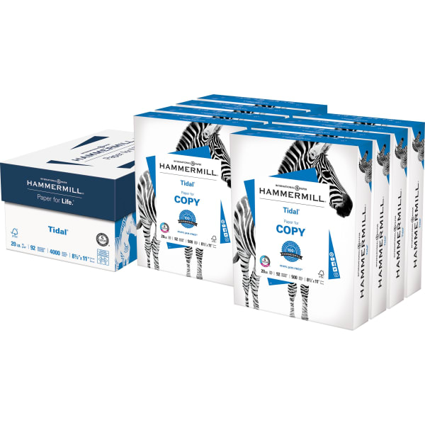 International Paper Tidal Printer & Copy Paper, 8 Reams, White, Letter (8.5in x 11in), 4000 Sheets Per Case, 20 Lb, 92  Brightness