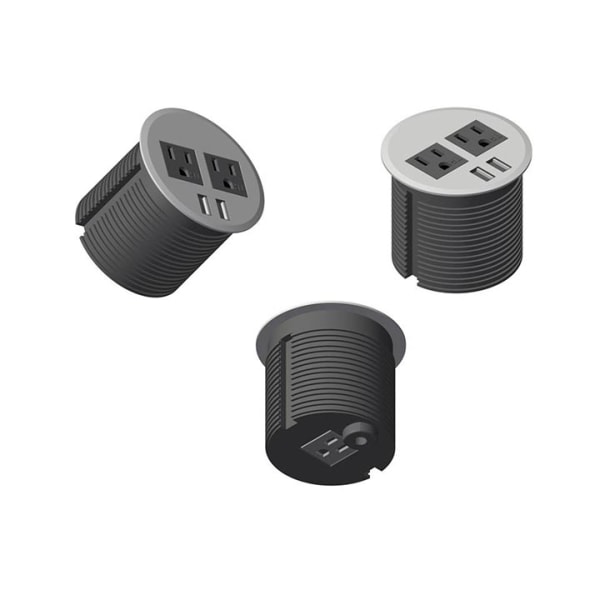 Boss Office Products Simple System Grommet With 2 Electrical And 2 USB Top Ports, 3in Diameter Silver/Black