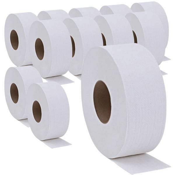 Genuine Joe 2-ply Jumbo Roll Dispenser Bath Tissue - 2 Ply - 3.30in Width x 650 ft Length - 3.30in Core - White - 12 / Carton