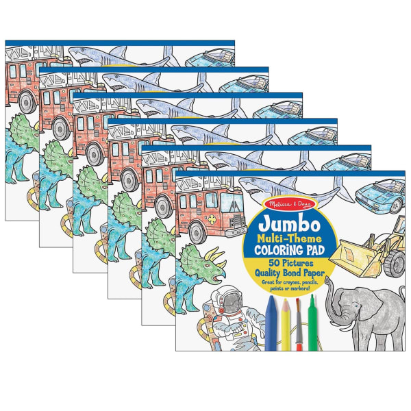 Melissa & Doug Jumbo Multi-Theme Coloring Pad, 11in X 14in, Blue, Pack Of 6