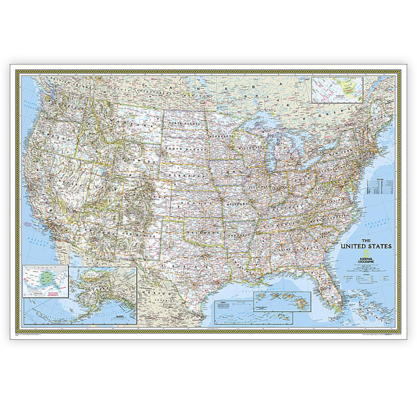 National Geographic United States Classic Map, Enlarged and Laminated, 69.25in x 48in