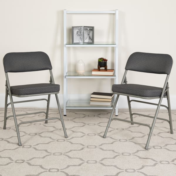 Flash Furniture HERCULES Series Premium Curved Triple Braced & Hinged Fabric Upholstered Metal Folding Chairs, Gray, Set Of 2 Chairs