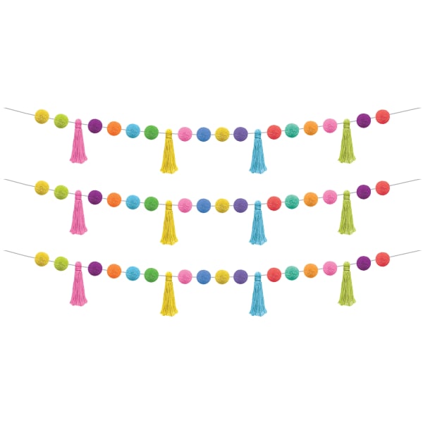 Teacher Created Resources Garlands, Colorful Pom-Poms and Tassels, Pack Of 3 Garlands