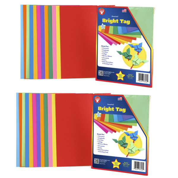 Hygloss Bright Tag Boards, Assorted Colors, Letter (8.5in x 11in), 60 Lb, 2 Packs Of 48