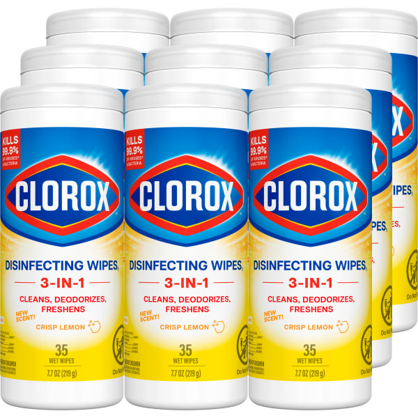 Clorox Disinfecting Wipes, Bleach Free, Crisp Lemon, 35 Wipes Per Pack,  Case Of 12 Packs