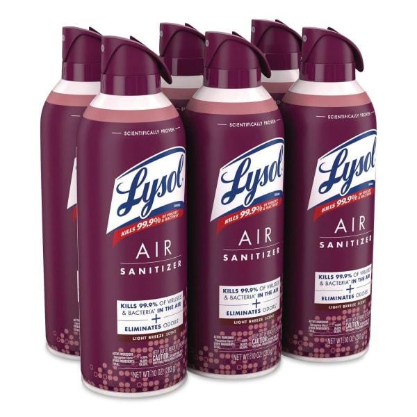 LYSOL Brand Air Sanitizer Spray, Light Breeze Scent, 10 oz Aerosol Can, 6/Carton