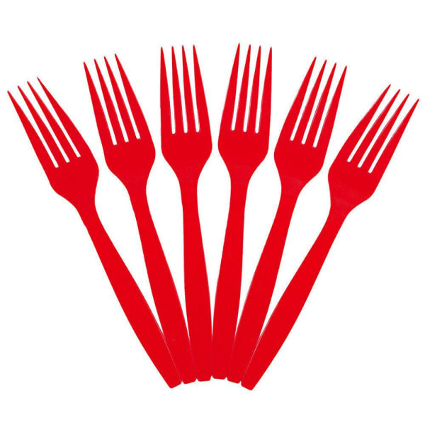 JAM PAPER Big Party Pack of Premium Plastic Forks, Red, 100 Disposable Forks/Box