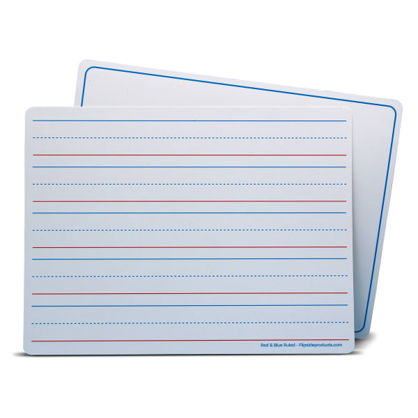 Flipside Products Dry-Erase Learning Mats, 9in x 12in, 2-Sided Red & Blue Ruled/Plain, Pack Of 12 Mats