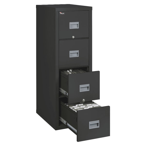 FireKing Patriot 25inD Vertical 4-Drawer Fireproof File Cabinet, Metal, Black, Dock-to-Dock Delivery