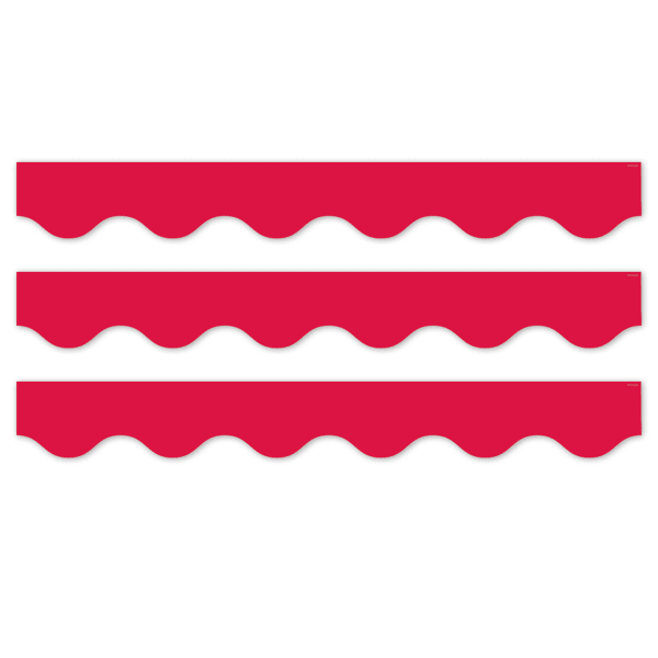 Creative Teaching Press EZ Border, 3in x 24in Strips, Core Decor Red Wavy, 48 Feet Per Pack, Set Of 3 Packs
