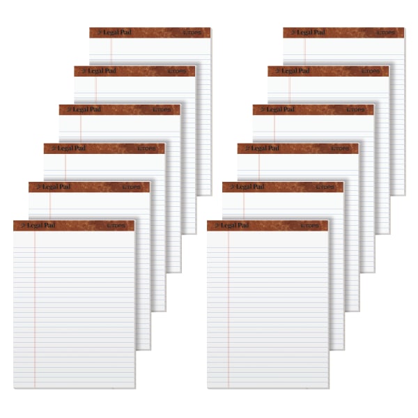 TOPS The Legal Pad Perforated Writing Pads, 8 1/2in x 11 3/4in, Legal Ruled, 50 Sheets, White/Blue, Pack Of 12