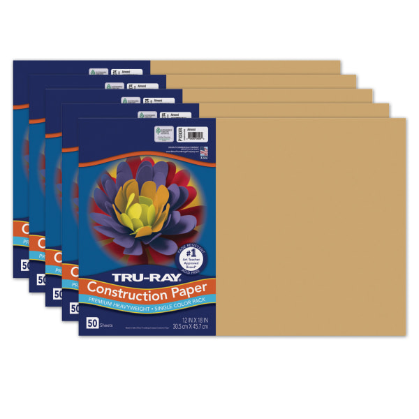 Tru-Ray Construction Paper, Heavyweight, 12in x 18in, Almond, 50 Sheets Per Pack, Set Of 5 Packs