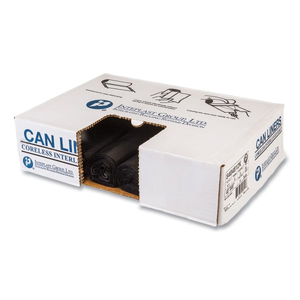 Inteplast Group High-Density Commercial Can Liners, 45 gal, 12 mic, 40in x 48in, Black, Interleaved Roll, 25 Bags/Roll, 10 Rolls/Carton