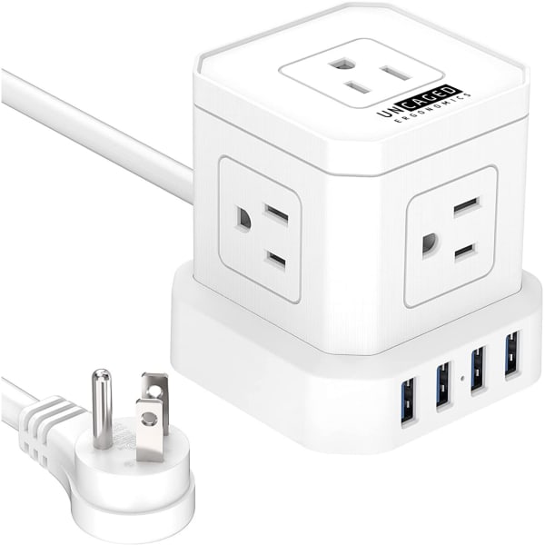 Uncaged Ergonomics PCW 5 AC-Outlet Cube Extension Cord With Surge Protector, 10', White