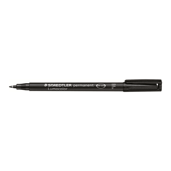 Lumocolor Quick-drying Fine Pt. Permanent Markers - Fine Point Type - 0.6 mm Point Size - Black - Black Polypropylene Barrel - 10 / Box