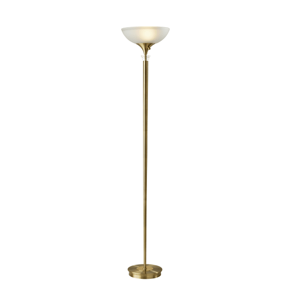 Adesso Metropolis 300W Torchiere Floor Lamp, 71inH, Frosted White Shade/Antique Brass Base