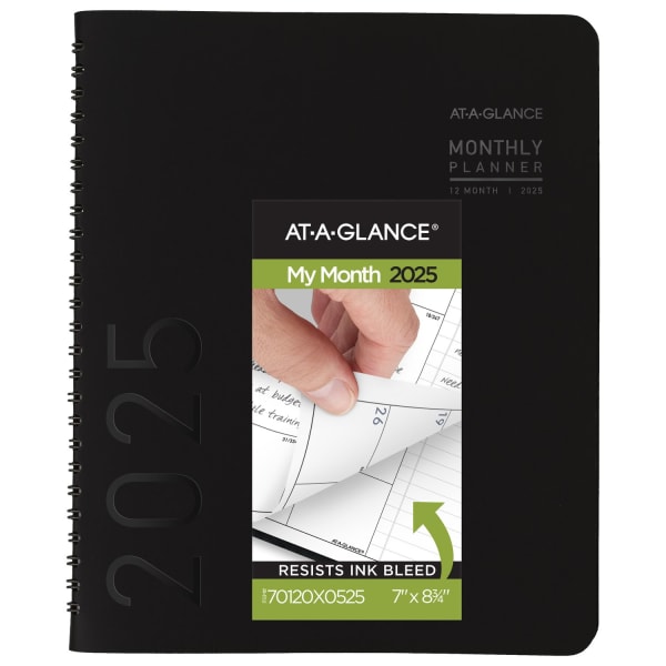 2025 AT-A-GLANCE Contemporary Monthly Planner, 7in x 8-3/4in, Black, January To December, 70120X05
