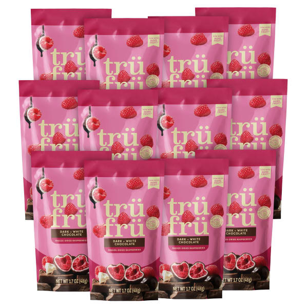 Tru Fru Hyper-Dried Grab & Go Raspberries In White & Dark Chocolate, 1.7 Oz, Total Qty 12