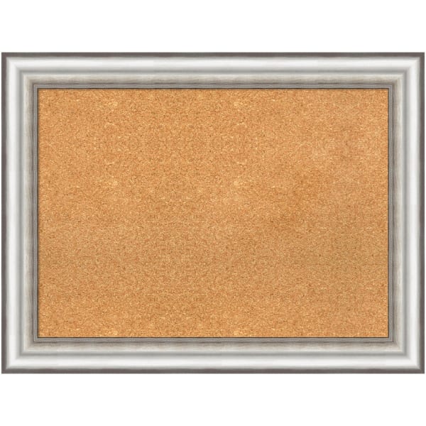 Amanti Art Cork Bulletin Board, 33in x 25in, Natural, Salon Silver Polystyrene Frame