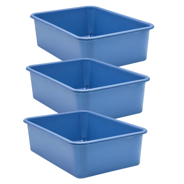 Teacher Created Resources Large Plastic Storage Bins, 5inH x 11-1/2inW x 16-1/4inD, Slate Blue, Pack Of 3 Bins