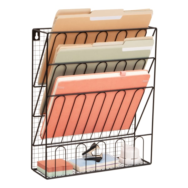 Mind Reader Metal Wire File Organizer, 15-3/4inH x 4inW x 13-1/4inD, Black, Total Qty 1