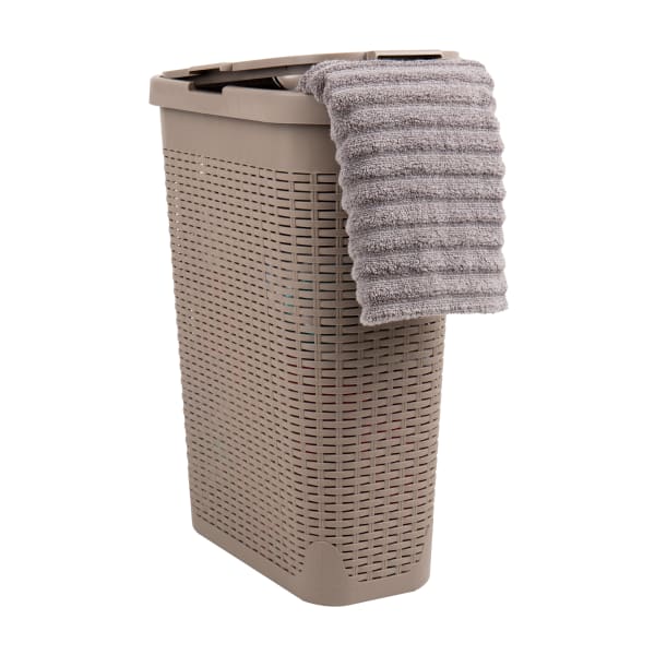Mind Reader 40L Slim Laundry Hamper Clothes Basket with Lid, 23-1/2inH x 10-52/5inW x 18inD, Tan