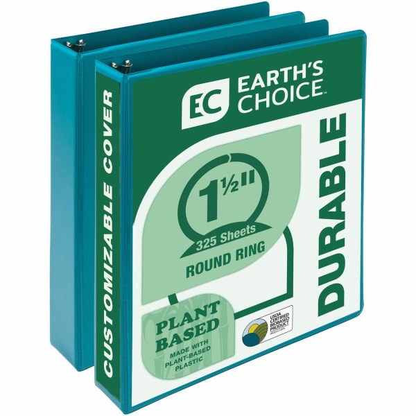 Samsill Earths Choice Plant-based View Binders - 1 1/2in Binder Capacity - Letter - 8 1/2in x 11in Sheet Size - 3 x Round Ring Fastener(s) - Chipboard, Polypropylene, Plastic - Turquoise - Recycled
