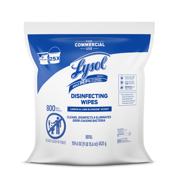 Lysol Professional Disinfecting Wipes Bucket Refill - Ready-To-Use Wipe - Lemon & Lime Blossom Scent - 800 Each - White