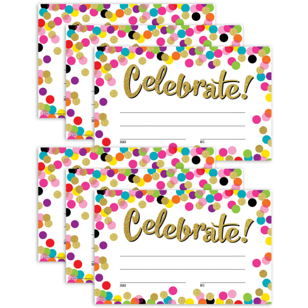Teacher Created Resources Awards, 8-1/2in x 5-1/2in, Confetti Celebrate!, 25 Per Pack, Set Of 6 Packs