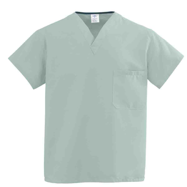 Medline ComfortEase Unisex 1-Pocket Reversible Scrub Top, Medium, Seaspray