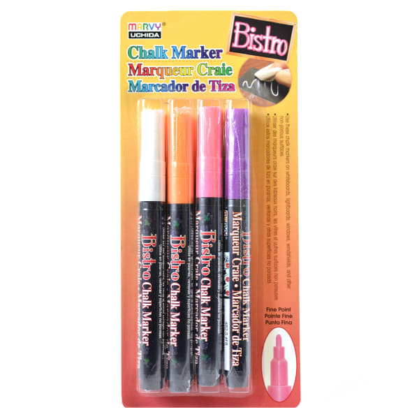 Marvy Uchida Bistro Chalk Markers, Fine Point, Assorted Colors, Set Of 4 Markers