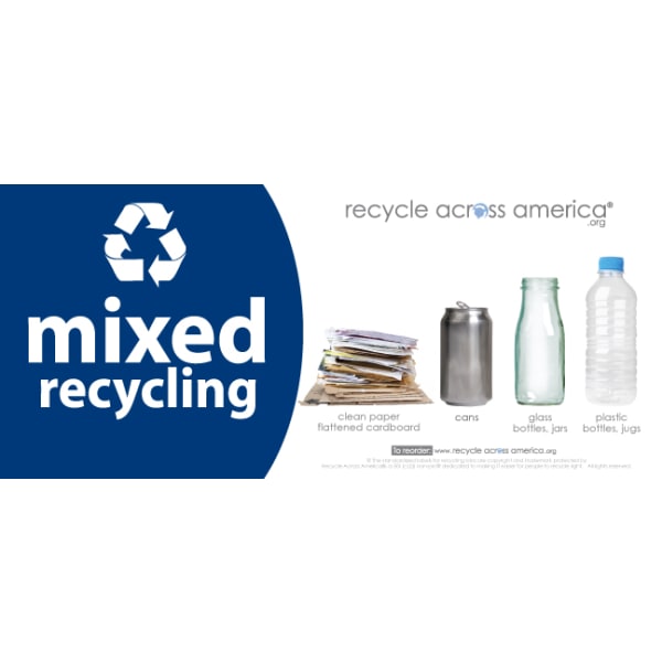 Recycle Across America Mixed Standardized Recycling Labels, MXD-0409, 4in x 9in, Navy Blue