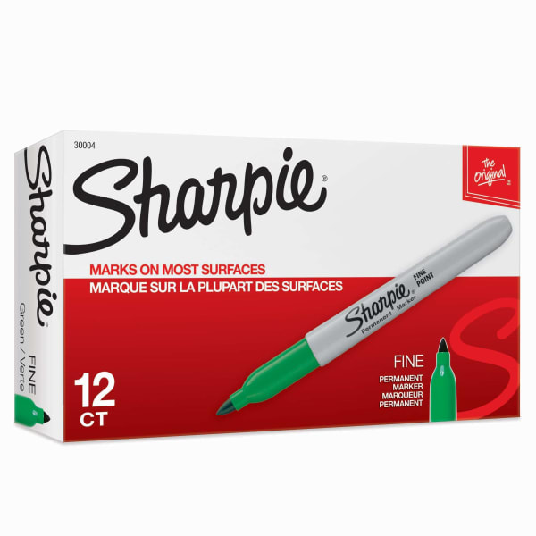 Sharpie Permanent Fine-Point Markers, Green, Pack Of 12
