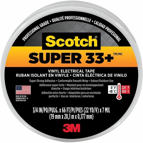 Scotch Super 33 Plus Vinyl Electrical Tape - 22 yd Length x 0.75in Width - Rubber - Vinyl Backing