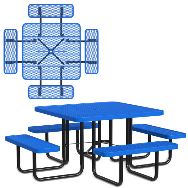 Leisure Craft Square Outdoor Picnic Table, 29-1/4inH x 80inW x 80inD, Black/Blue