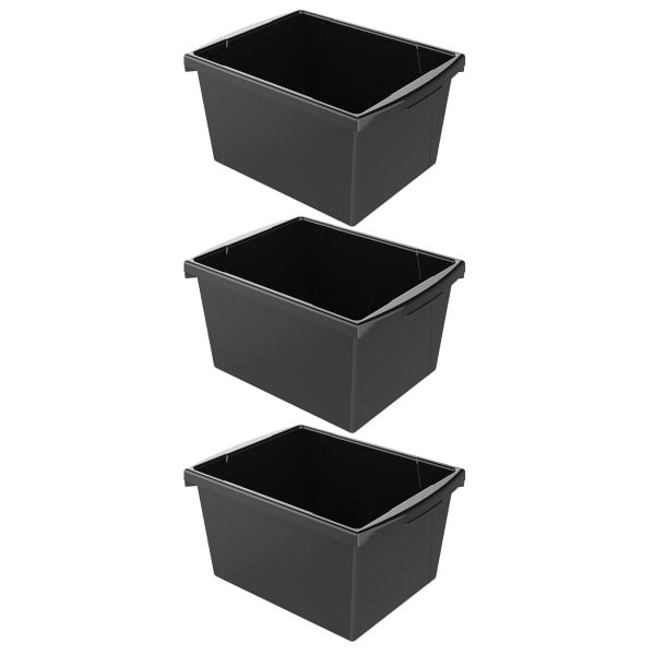 Storex Classroom Storage Bins, 4 Gallon, 7-15/16inH x 11-5/16inW x 13-5/8inD, Black, Pack Of 3 Bins
