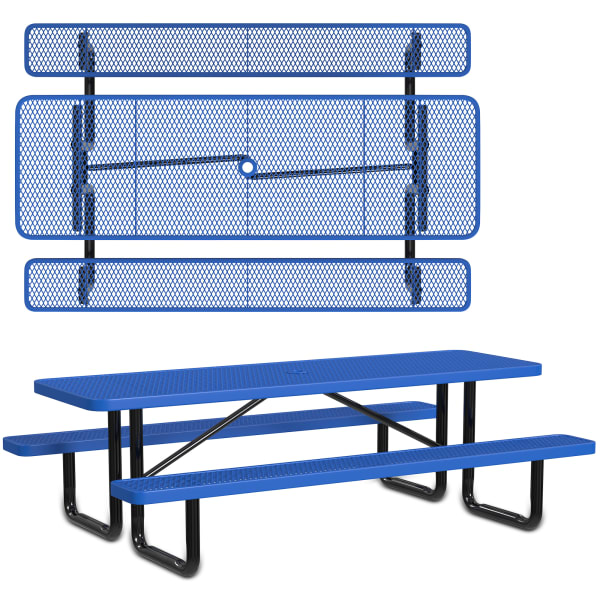 Leisure Craft Rectangle Outdoor Picnic Table, 29-11/16inH x 96inW x 62inD, Black/Blue
