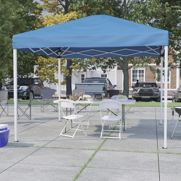 Flash Furniture Portable Tailgate/Event Tent Set - 10ftx10ft Pop Up Canopy Tent, 6-Foot Bi-Fold Table, Set of 4 Folding Chairs, Blue