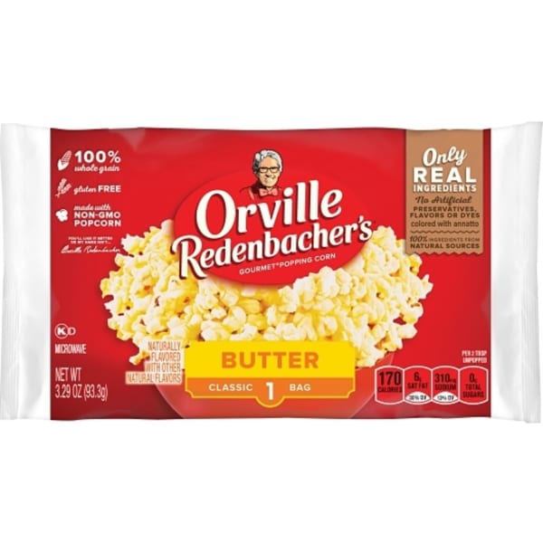 Orville Redenbachers Snack Size Butter Flavored Popcorn, 3.3 Oz, Case Of 36 Packages