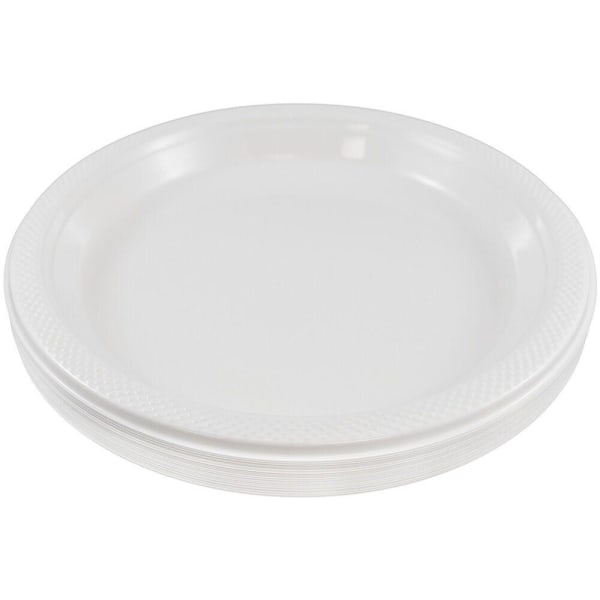 JAM PAPER Round Plastic Party Plates, Small, 7 inch, White, 20/Pack