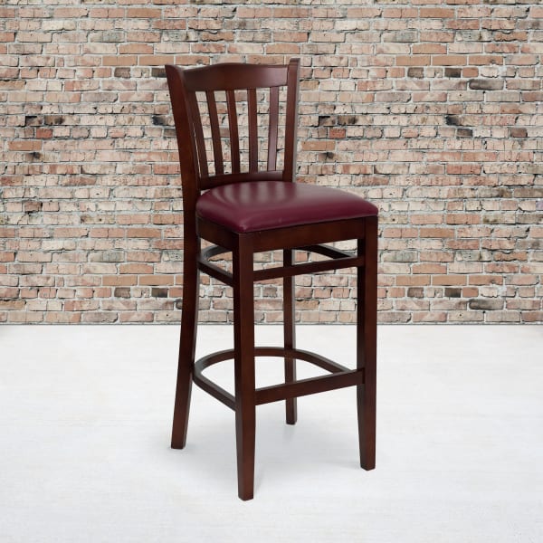 Flash Furniture Wooden/Vinyl Restaurant Barstool With Vertical Slat Back, Burgundy/Mahogany