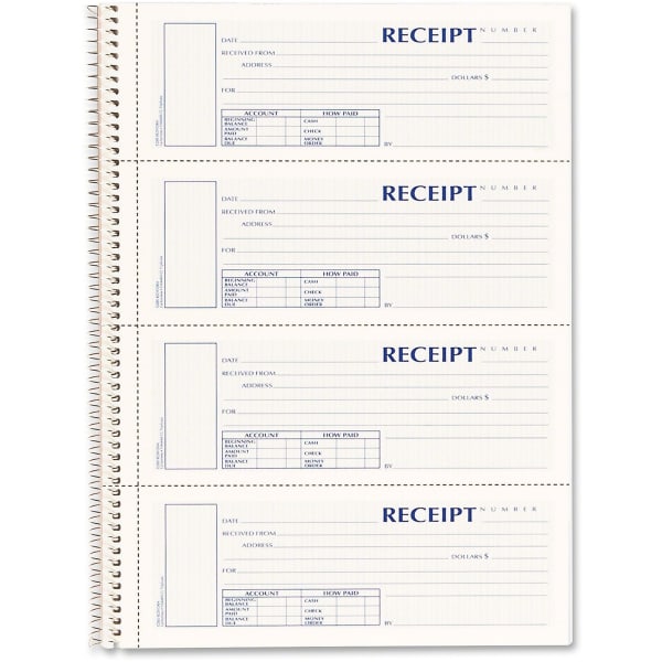 Rediform Wirebound Money Receipt Book, 3-Part, Carbonless, 2 3/4in x 7in, Set Of 120