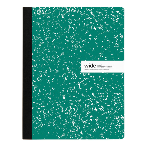 Office Depot Brand Composition Notebook, 9-3/4in x 7-1/2in, Wide Ruled, 100 Sheets, Green/White