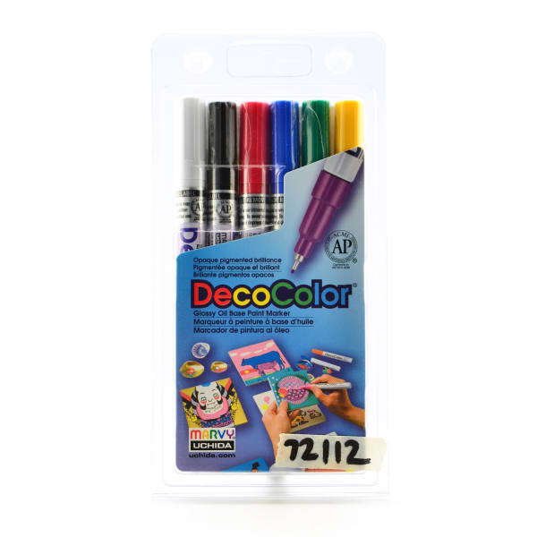 Marvy Uchida DecoColor Paint Markers, Set Of 6 Markers, Extra-Fine Tip, Assorted Primary Colors