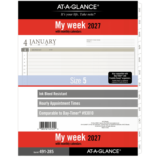 AT-A-GLANCE 2027 Weekly Planner Refill, Loose Leaf, Folio Size, 8 1/2in x 11in