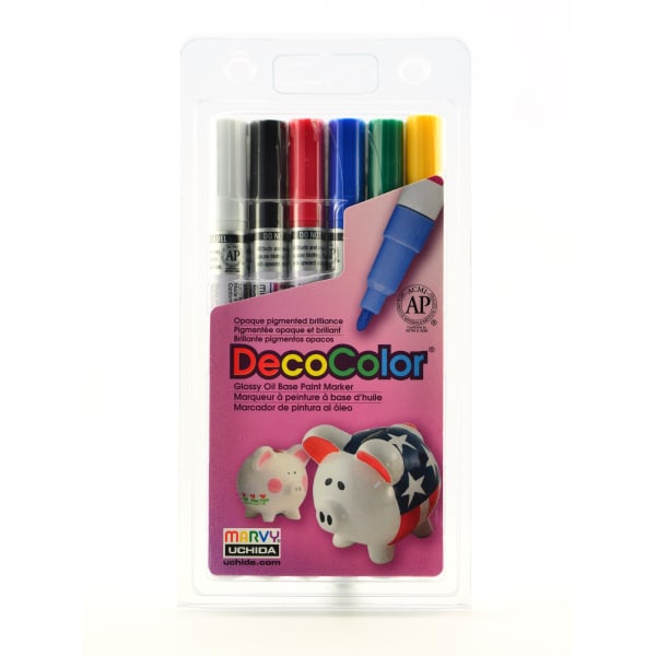 Marvy Uchida DecoColor? Paint Markers, Set Of 6 Markers, Fine Tips, Assorted Primary Colors