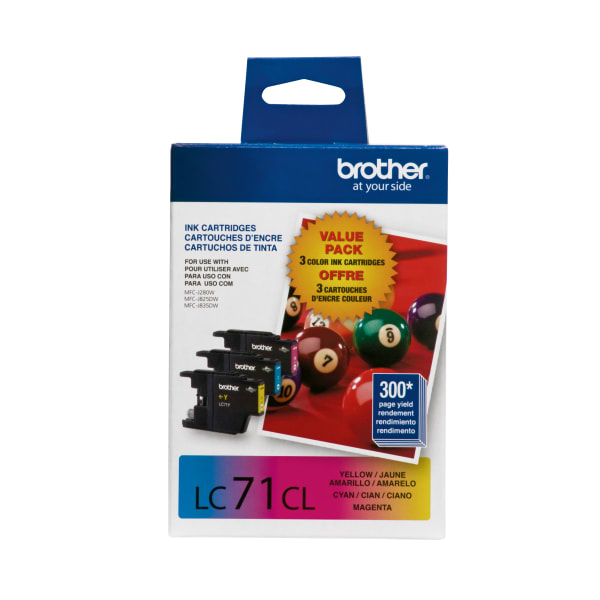 Brother LC71 Cyan, Magenta, Yellow Ink Cartridges, Pack Of 3, LC713PKS