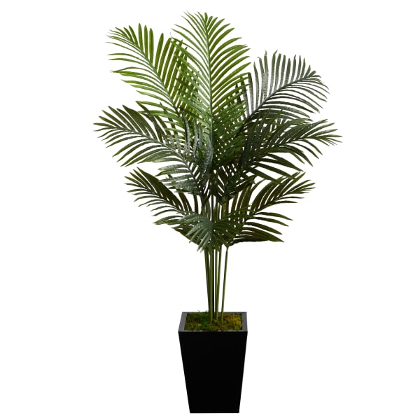 Nearly Natural Paradise Palm 60inH Artificial Plant With Metal Planter, 60inH x 35inW x 27inD, Green/Black