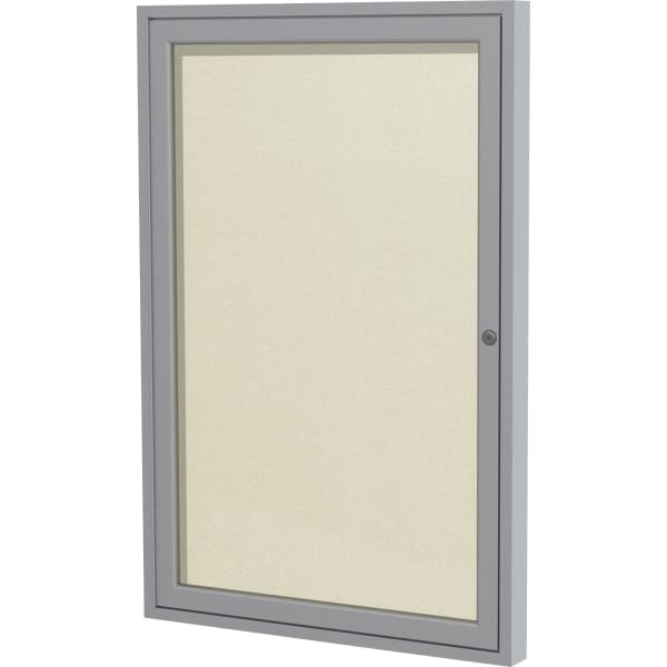 Ghent 1 Door Enclosed Vinyl Bulletin Board with Satin Frame - 36in Height x 24in Width - Ivory Vinyl Surface